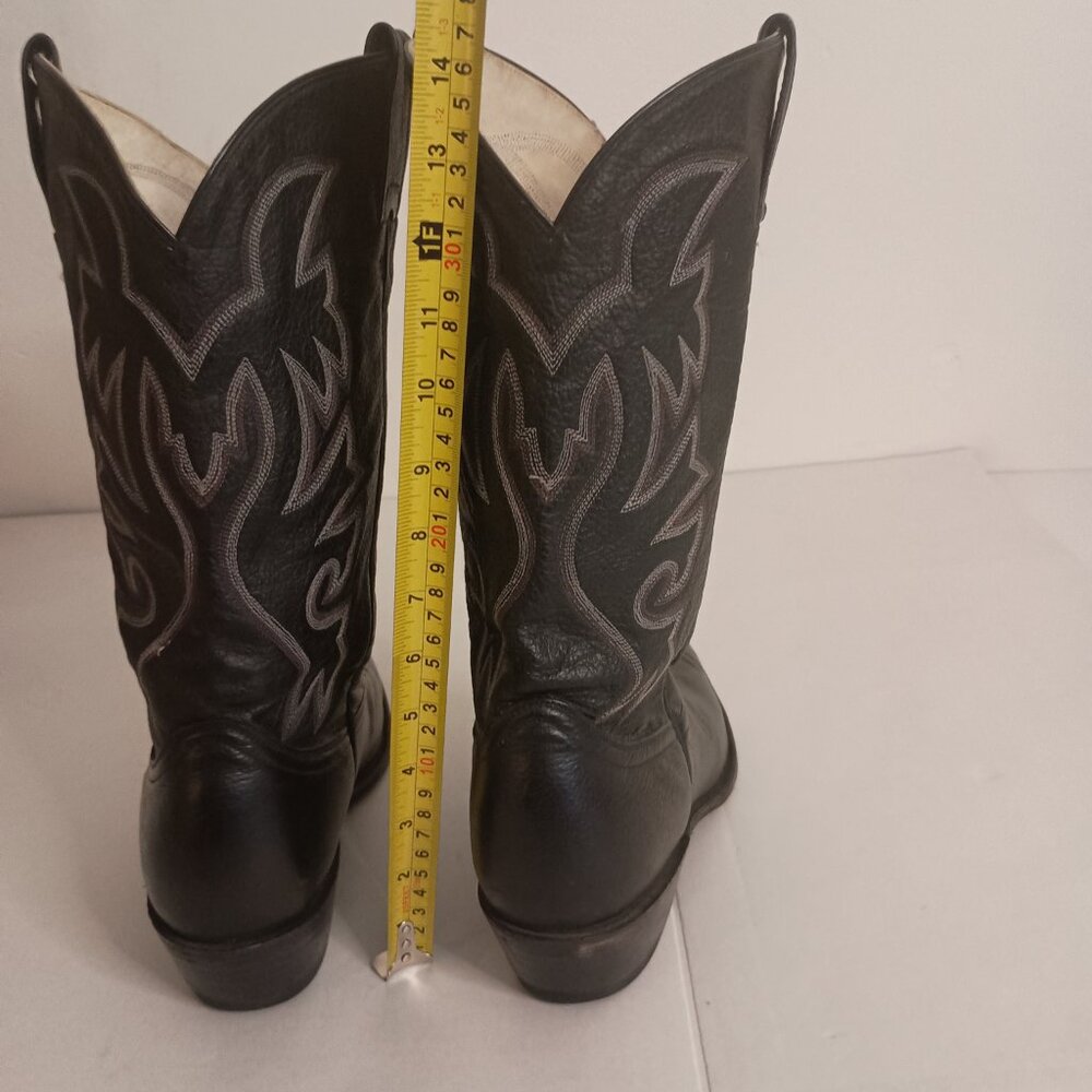 Cowtown Men’s Black Western Cowboy Boots White Embroidery Size 11.5 - Picture 10 of 15